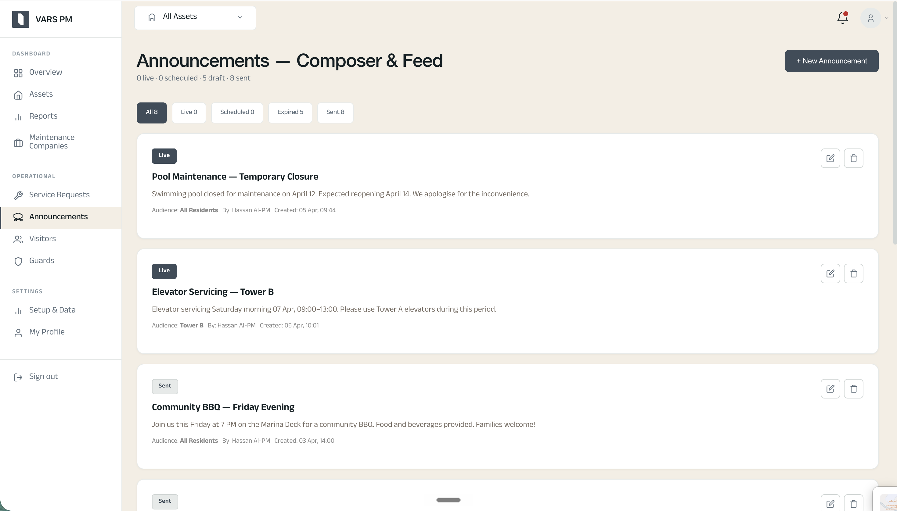 Operations - Announcements