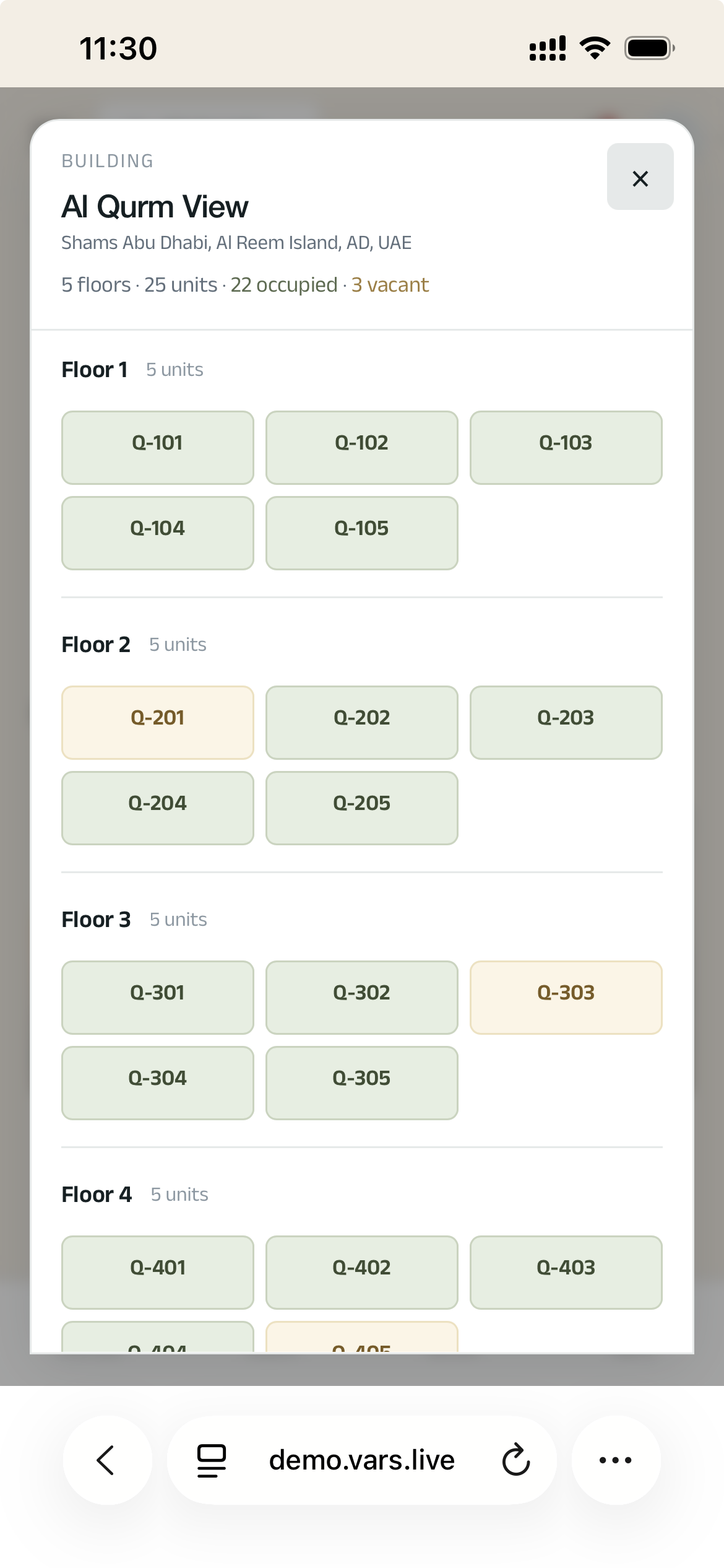 Data - Unit grid (phone)